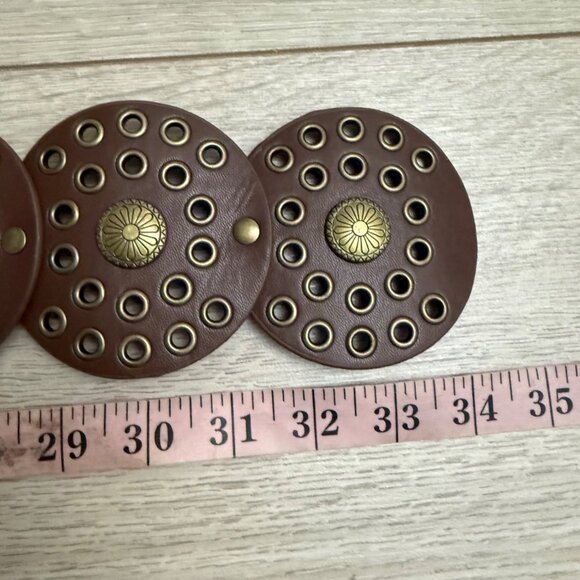 Women\'s Waist Concho Belt Brown Wide Leather Brass Disc Buckle Boho Western main image 5